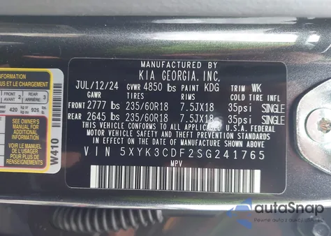 2025 Kia Sportage Ex z USA, uszkodzony, nr VIN 5XYK3CDF2SG241765